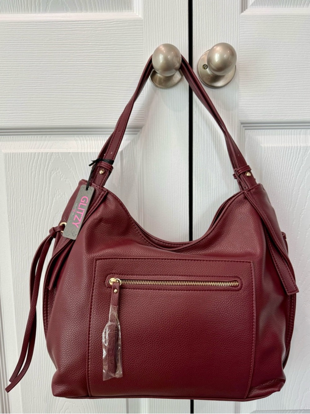 Glitz Girlz Boutique Burgundy Soft Pebbled Vegan Leather Shoulder Bag NWT